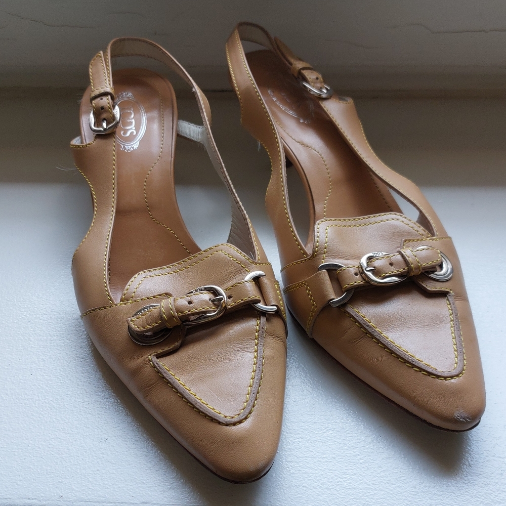 Tod's Tan  Slingback Loafers